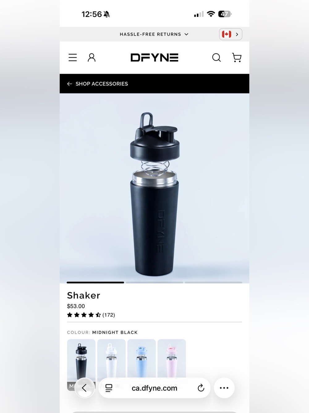 DFYNE Midnight Black Shaker Bottle - Insulated Protein Mixer